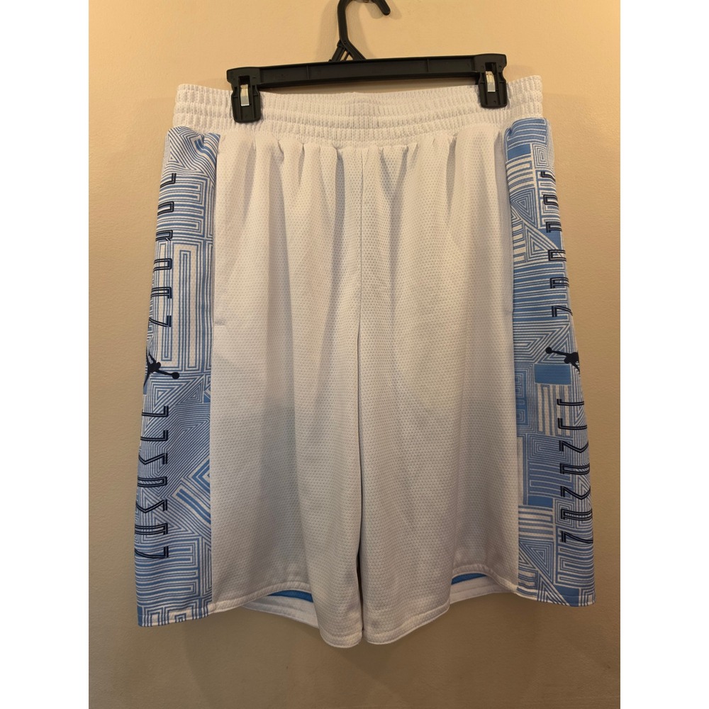Jordan Mens Basketball Shorts White Blue Geometric Mesh Jumpman Large